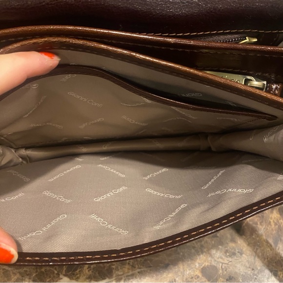 Gianni Conti Brown Leather Crossbody Bag Made In Italy - Picture 8 of 13